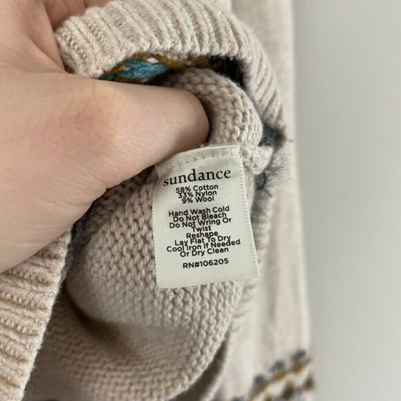 Sundance Innis Fair Isle Cream Cotton Knit Henley Sweater Size Small - Picture 4 of 6